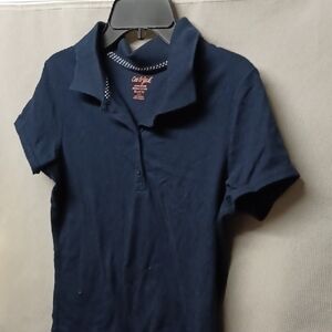 Girl's Navy Blue Polo (Set Of 2)